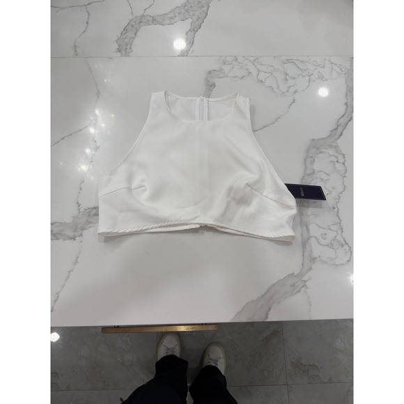 Milumia Tank Top Womens Small White High Neck Cropped Zip Back Stretch - Picture 12 of 14